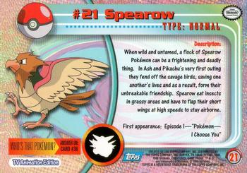 1999 Topps Pokemon TV Animation Edition Series 1 #21 Spearow Back