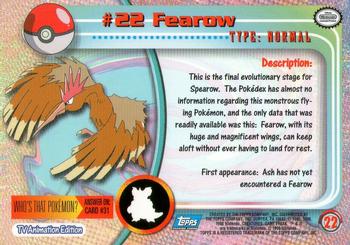 1999 Topps Pokemon TV Animation Edition Series 1 #22 Fearow Back