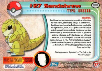 1999 Topps Pokemon TV Animation Edition Series 1 #27 Sandshrew Back