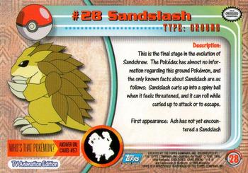 1999 Topps Pokemon TV Animation Edition Series 1 #28 Sandslash Back