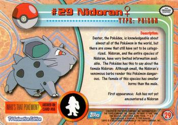 1999 Topps Pokemon TV Animation Edition Series 1 #29 Nidoran♀ Back