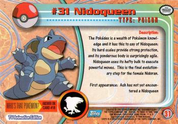 1999 Topps Pokemon TV Animation Edition Series 1 #31 Nidoqueen Back