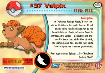 1999 Topps Pokemon TV Animation Edition Series 1 #37 Vulpix Back