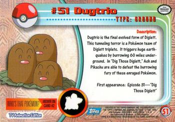 1999 Topps Pokemon TV Animation Edition Series 1 #51 Dugtrio Back