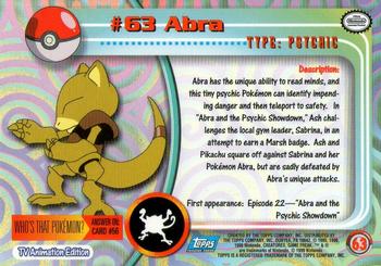 1999 Topps Pokemon TV Animation Edition Series 1 #63 Abra Back