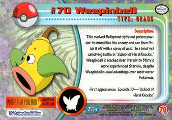 1999 Topps Pokemon TV Animation Edition Series 1 #70 Weepinbell Back