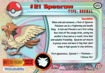 1999 Topps Pokemon TV Animation Edition Series 1 - Red Topps Logo #21 Spearow Back
