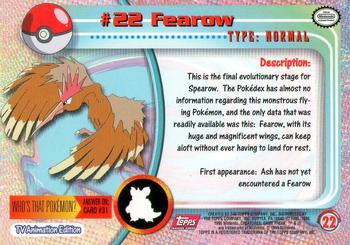 1999 Topps Pokemon TV Animation Edition Series 1 - Red Topps Logo #22 Fearow Back