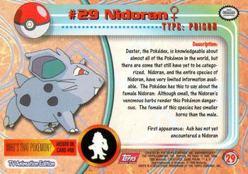 1999 Topps Pokemon TV Animation Edition Series 1 - Red Topps Logo #29 Nidoran♀ Back
