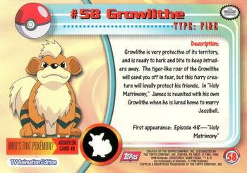 1999 Topps Pokemon TV Animation Edition Series 1 - Red Topps Logo #58 Growlithe Back