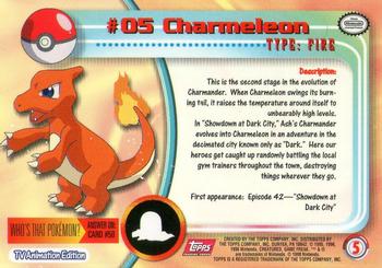 1999 Topps Pokemon TV Animation Edition Series 1 - Red Topps Logo #5 Charmeleon Back