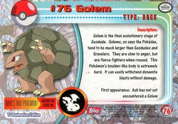 1999 Topps Pokemon TV Animation Edition Series 1 - Red Topps Logo #76 Golem Back