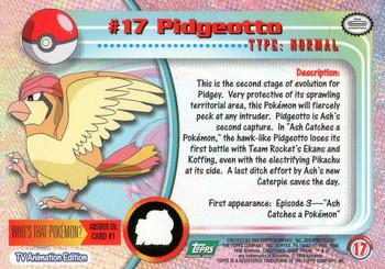 1999 Topps Pokemon TV Animation Edition Series 1 - Green Topps Logo #17 Pidgeotto Back