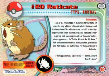1999 Topps Pokemon TV Animation Edition Series 1 - Green Topps Logo #20 Raticate Back