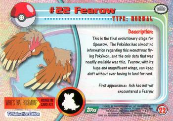 1999 Topps Pokemon TV Animation Edition Series 1 - Green Topps Logo #22 Fearow Back