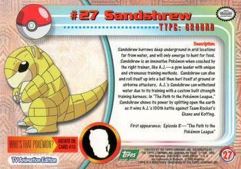 1999 Topps Pokemon TV Animation Edition Series 1 - Green Topps Logo #27 Sandshrew Back