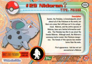 1999 Topps Pokemon TV Animation Edition Series 1 - Green Topps Logo #29 Nidoran♀ Back