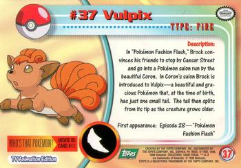 1999 Topps Pokemon TV Animation Edition Series 1 - Green Topps Logo #37 Vulpix Back