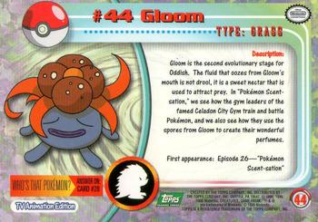 1999 Topps Pokemon TV Animation Edition Series 1 - Green Topps Logo #44 Gloom Back