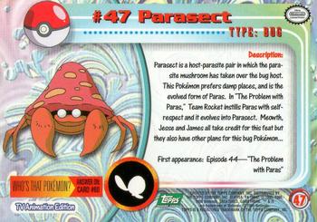1999 Topps Pokemon TV Animation Edition Series 1 - Green Topps Logo #47 Parasect Back