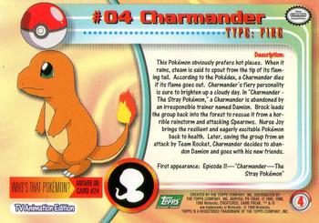 1999 Topps Pokemon TV Animation Edition Series 1 - Green Topps Logo #4 Charmander Back