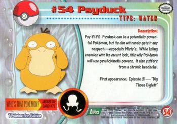 1999 Topps Pokemon TV Animation Edition Series 1 - Green Topps Logo #54 Psyduck Back