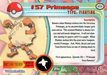 1999 Topps Pokemon TV Animation Edition Series 1 - Green Topps Logo #57 Primeape Back