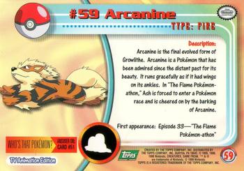 1999 Topps Pokemon TV Animation Edition Series 1 - Green Topps Logo #59 Arcanine Back