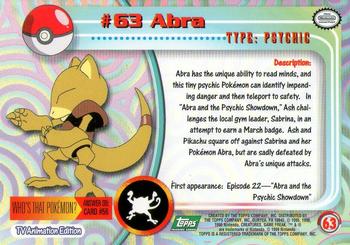 1999 Topps Pokemon TV Animation Edition Series 1 - Green Topps Logo #63 Abra Back