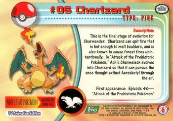 1999 Topps Pokemon TV Animation Edition Series 1 - Green Topps Logo #6 Charizard Back