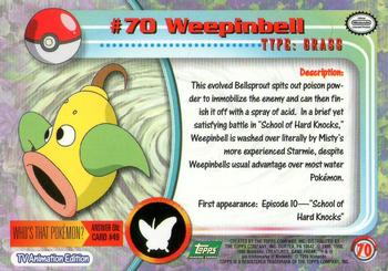 1999 Topps Pokemon TV Animation Edition Series 1 - Green Topps Logo #70 Weepinbell Back