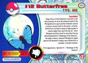1999 Topps Pokemon TV Animation Edition Series 1 - Blue Topps Logo Foil #12 Butterfree Back