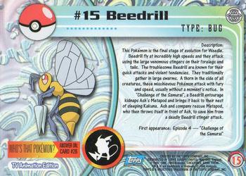 1999 Topps Pokemon TV Animation Edition Series 1 - Blue Topps Logo Foil #15 Beedrill Back