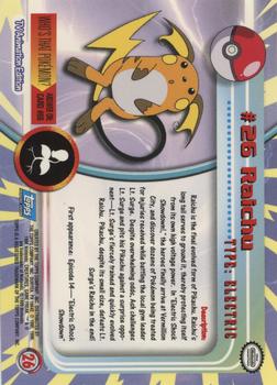 1999 Topps Pokemon TV Animation Edition Series 1 - Blue Topps Logo Foil #26 Raichu Back