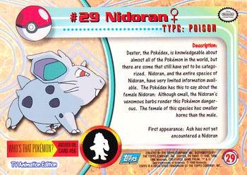1999 Topps Pokemon TV Animation Edition Series 1 - Blue Topps Logo Foil #29 Nidoran♀ Back