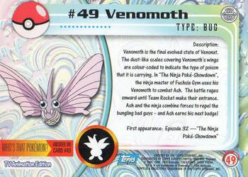 1999 Topps Pokemon TV Animation Edition Series 1 - Blue Topps Logo Foil #49 Venomoth Back