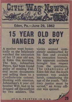 1962 Topps Civil War News #25 Hanging the Spy Back