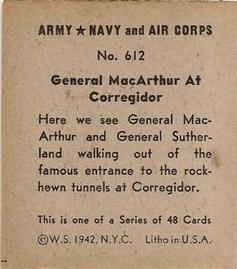 1942 Army, Navy and Air Corps (R18) #612 General MacArthur At Corregidor Back