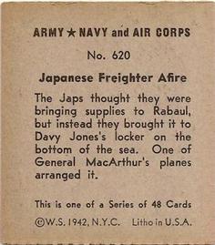 1942 Army, Navy and Air Corps (R18) #620 Japanese Freighter Afire Back