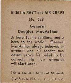 1942 Army, Navy and Air Corps (R18) #628 General Douglas MacArthur Back