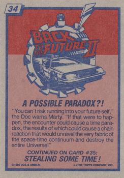 1989 Topps Back to the Future Part II #34 A Possible Paradox?! Back