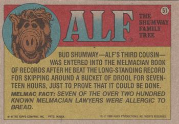 1988 Topps ALF 2nd Series #51 Whatsa matter? Cat got your tongue! Har har! Back