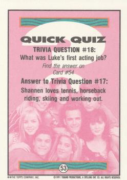1991 Topps Beverly Hills 90210 #53 Trivia Question #18 Back