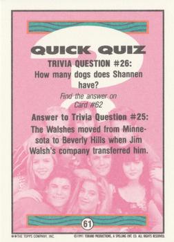 1991 Topps Beverly Hills 90210 #61 Trivia Question #26 Back