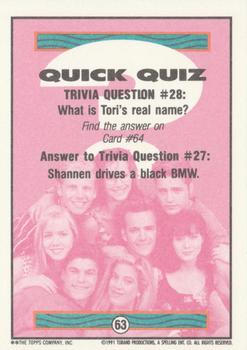1991 Topps Beverly Hills 90210 #63 Trivia Question #28 Back