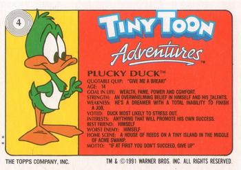 1991 Topps Tiny Toon Adventures #4 Plucky Duck Back