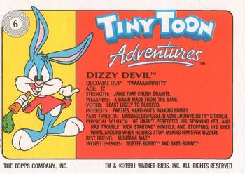 1991 Topps Tiny Toon Adventures #6 Dizzy Devil Back