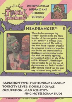 1991 Topps Toxic Crusaders #5 Headbanger Back