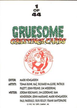 1992 Topps Gruesome Greeting Cards #1 I'm Hungry for Your Love ... Back