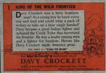 1956 Topps Davy Crockett Orange Back (R712-1) #1 King of the Wild Frontier Back